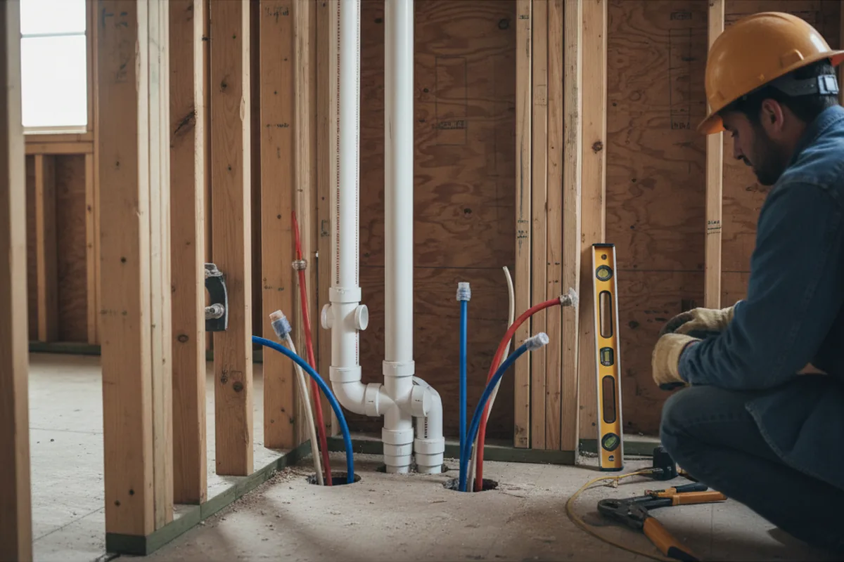 Drain and supply rough-in during Sump Pump Repair in Fairgrove